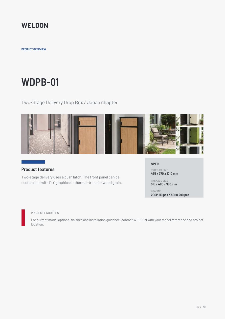 WDPB-01 — Two-Stage Delivery Drop Box catalogue reference page