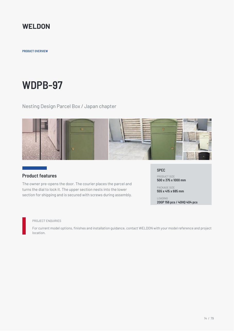 WDPB-97 — Nesting Design Parcel Box catalogue reference page