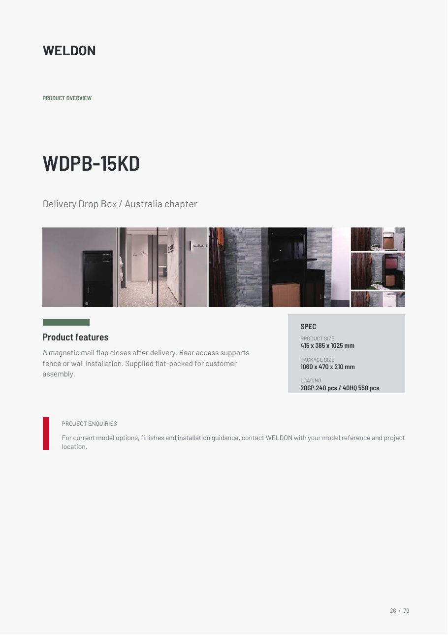 WDPB-15KD — Delivery Drop Box catalogue reference page
