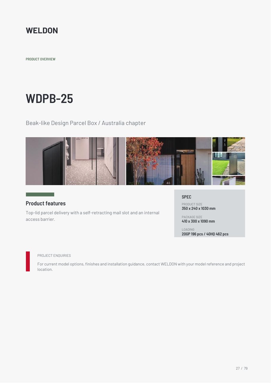 WDPB-25 — Beak-like Design Parcel Box catalogue reference page