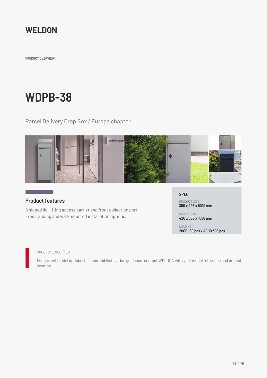 WDPB-38 — Parcel Delivery Drop Box catalogue reference page