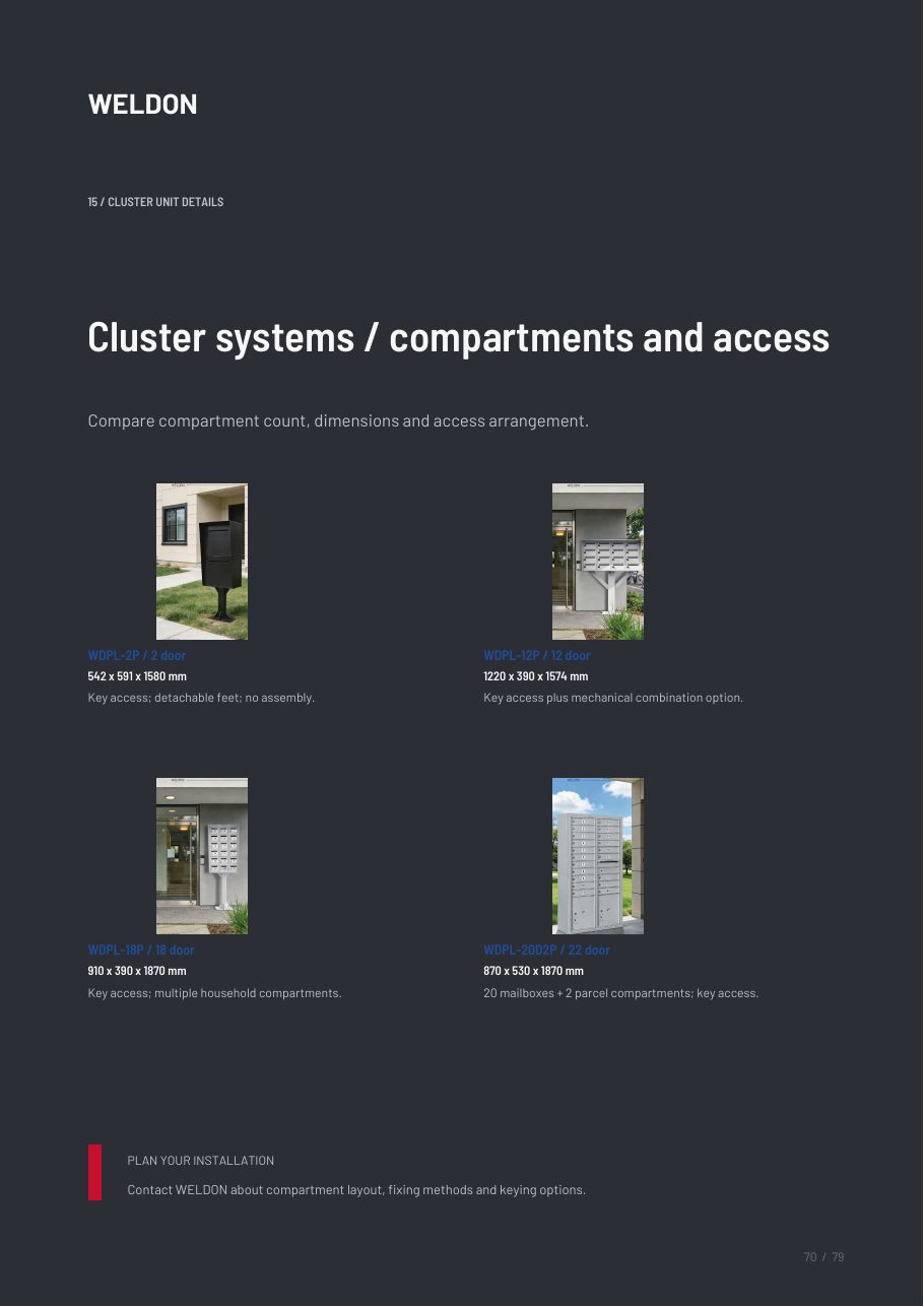 WDPL-18P — 18-Door Freestanding Mailbox | 18-door freestanding mailbox catalogue reference page